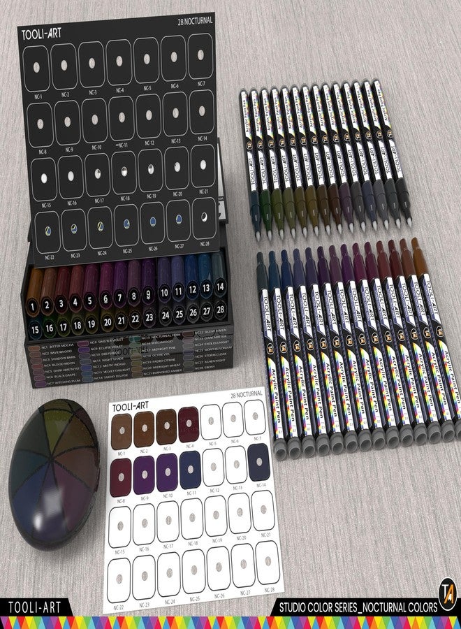 TOOLI-ART 28 Dark Nocturnal Colors Acrylic Paint Pens Studio Color Series Markers Set 0.7mm Extra Fine Tip, Rock Painting, Glass, Mugs, Wood, Metal, Canvas, DIY, Detailing. Non Toxic, Waterbased, Quick Drying - Image 2