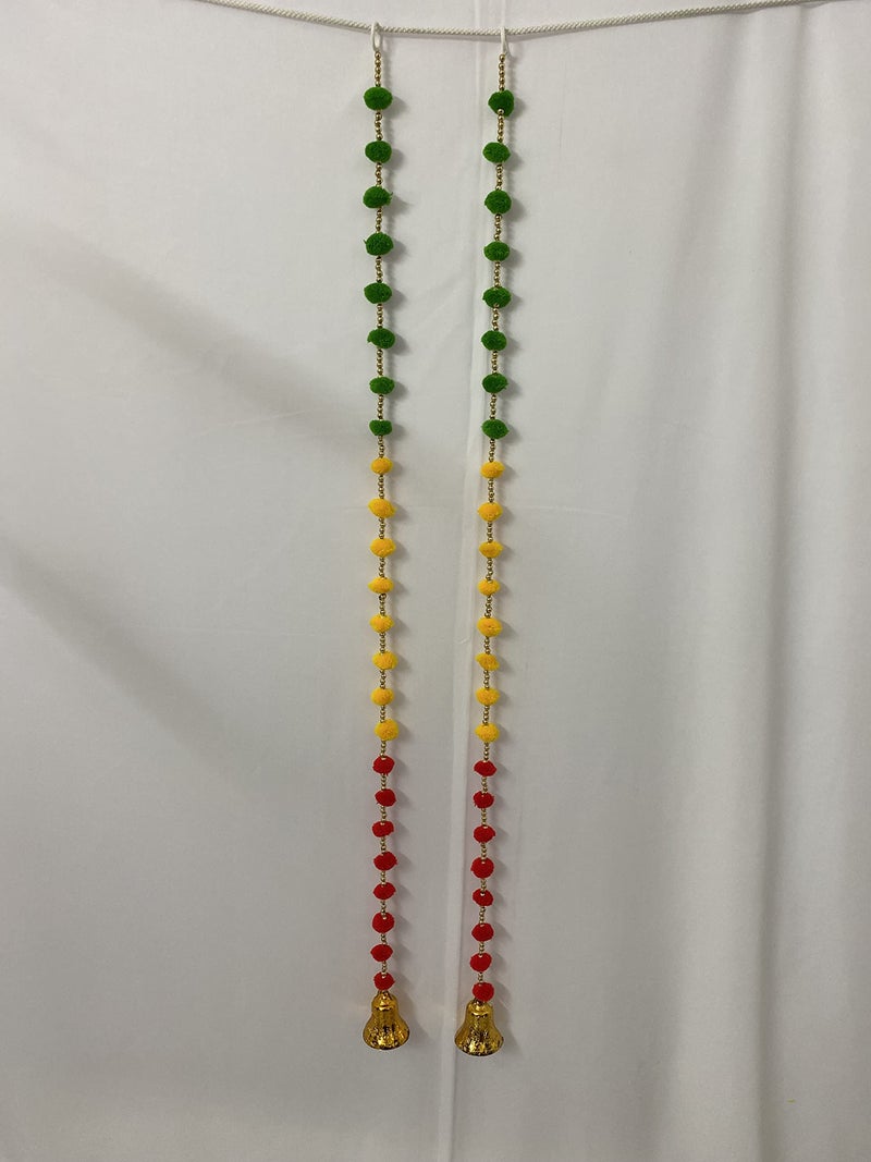 Magpie Collections Green Yellow Red Strings Pom Pom for Door, Wall Hanging Wedding (4 FT,2 Strings) Toran - Image 2