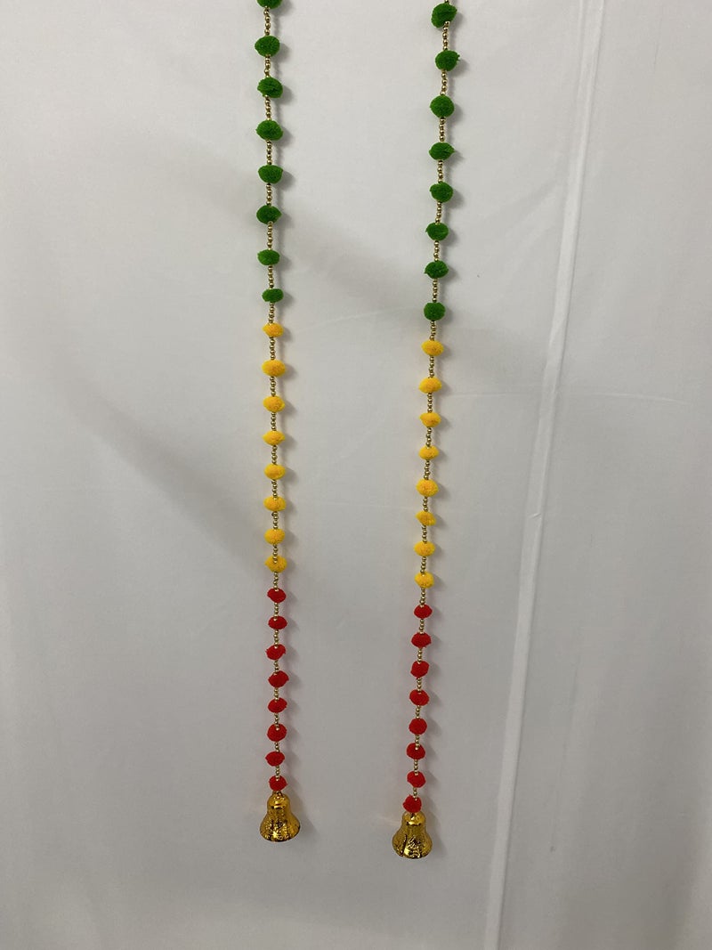 Magpie Collections Green Yellow Red Strings Pom Pom for Door, Wall Hanging Wedding (4 FT,2 Strings) Toran - Image 1
