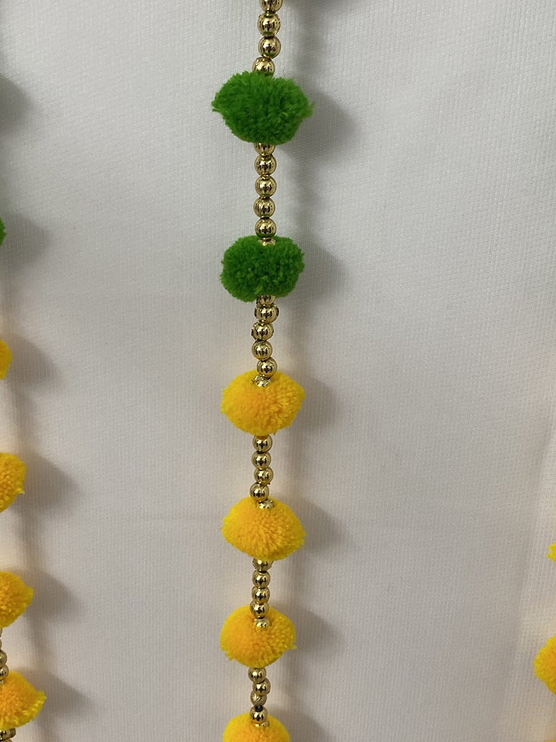 Magpie Collections Green Yellow Red Strings Pom Pom for Door, Wall Hanging Wedding (4 FT,2 Strings) Toran - Image 3