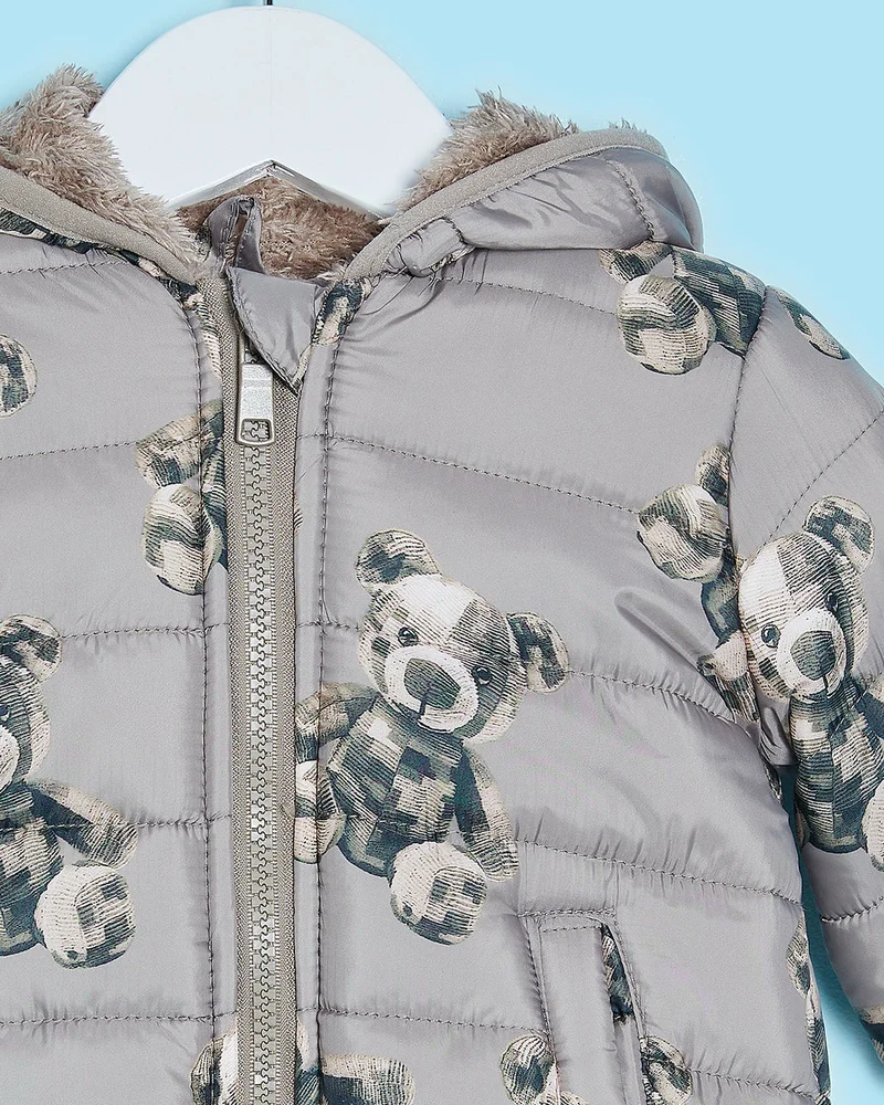 REDTAG Infant Boys Brown Hooded Puffer Jacket
