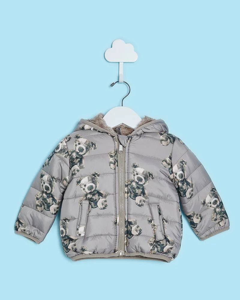 REDTAG Infant Boys Brown Hooded Puffer Jacket