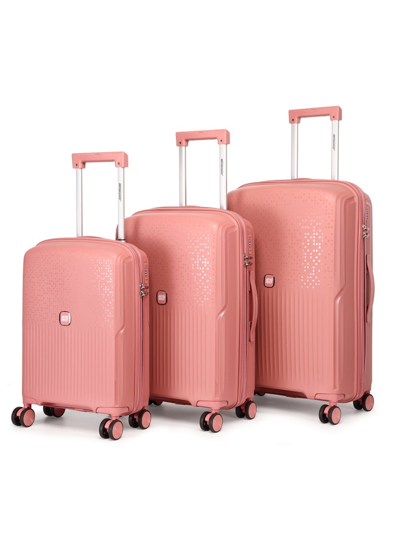 السياحية البريطانية طقم حقائب سفر 3 قطع من مادة البولي بروبلين الصلبة بعجلات دوّارة مقاس 20/24/28 بوصة - ذهبي وردي - Image 1