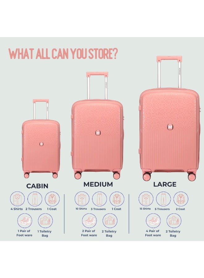 السياحية البريطانية طقم حقائب سفر 3 قطع من مادة البولي بروبلين الصلبة بعجلات دوّارة مقاس 20/24/28 بوصة - ذهبي وردي - Image 2