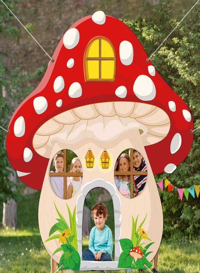 Justforjoyful Mushroom Shaped Photo Prop Selfie Frame Party Decor Large Fabric Mushroom Photo Booth Props Mushroom Photo Background Forest Banner Backdrop Sign Jungle Woodland Baby Shower Party Supplies 59x59 Inch - Image 4