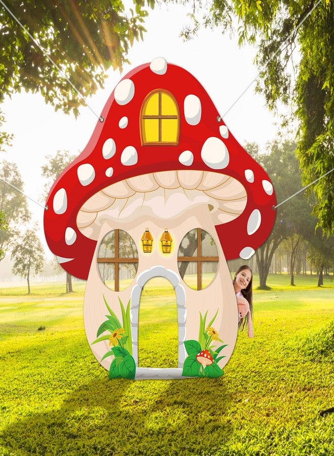 Justforjoyful Mushroom Shaped Photo Prop Selfie Frame Party Decor Large Fabric Mushroom Photo Booth Props Mushroom Photo Background Forest Banner Backdrop Sign Jungle Woodland Baby Shower Party Supplies 59x59 Inch - Image 1