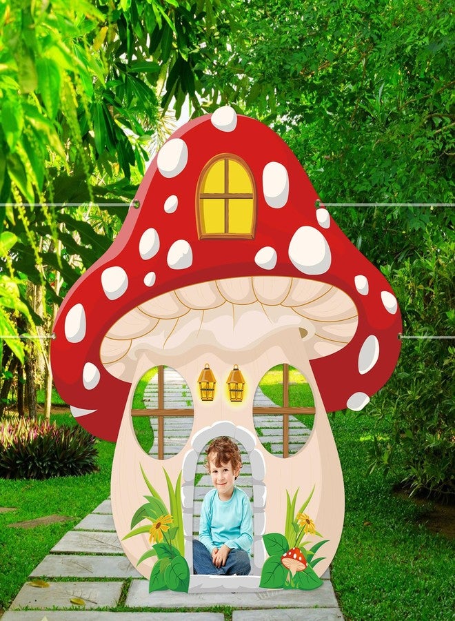 Justforjoyful Mushroom Shaped Photo Prop Selfie Frame Party Decor Large Fabric Mushroom Photo Booth Props Mushroom Photo Background Forest Banner Backdrop Sign Jungle Woodland Baby Shower Party Supplies 59x59 Inch - Image 5