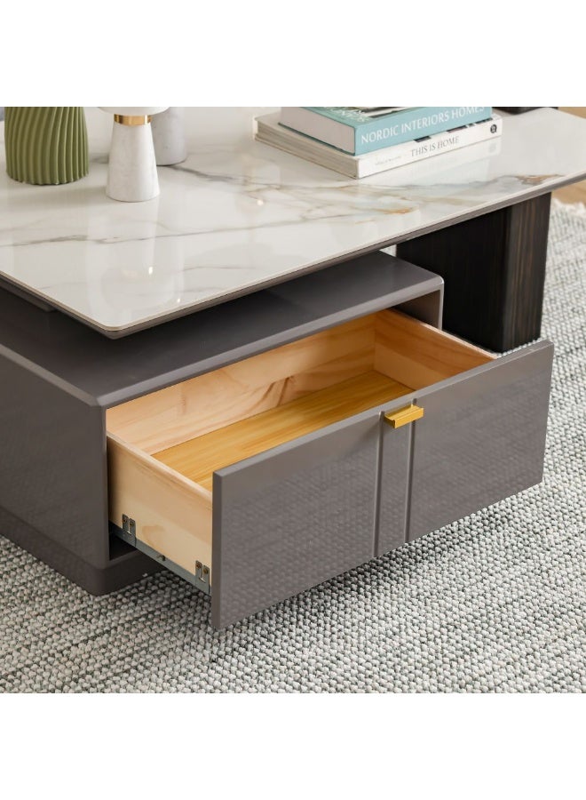 DANUBE HOME Forbes Coffee Table With Drawer Multifunctional Living Room Table Space Saving Center Table Modern Design Furniture For Home Living Room - White/Grey - Image 2