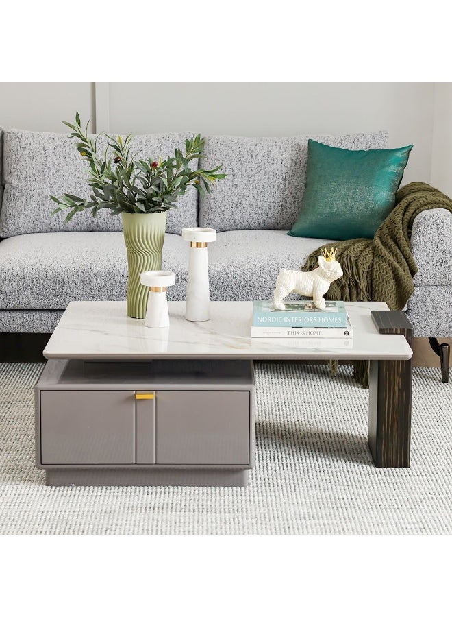 DANUBE HOME Forbes Coffee Table With Drawer Multifunctional Living Room Table Space Saving Center Table Modern Design Furniture For Home Living Room - White/Grey - Image 4