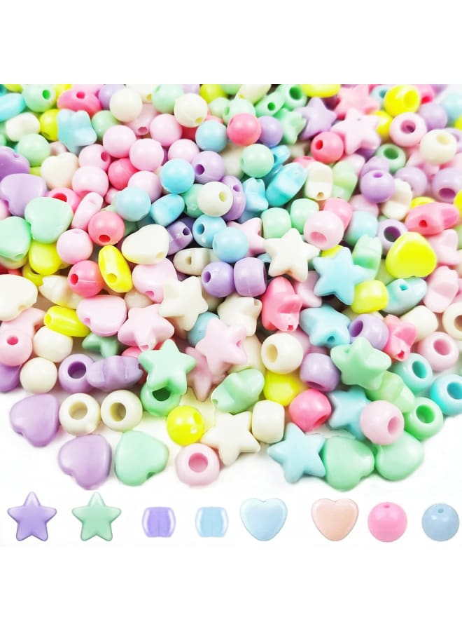 400 Pieces Acrylic Star Heart Round Pony Beads Assorted Multicolor Acrylic Beads Pastel Beads Spacer for DIY Jewelry Craft Making Necklace Bracelet Supplies,4 Different Style (400) - Image 1