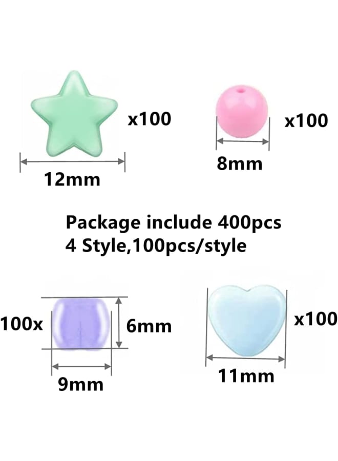 400 Pieces Acrylic Star Heart Round Pony Beads Assorted Multicolor Acrylic Beads Pastel Beads Spacer for DIY Jewelry Craft Making Necklace Bracelet Supplies,4 Different Style (400) - Image 2