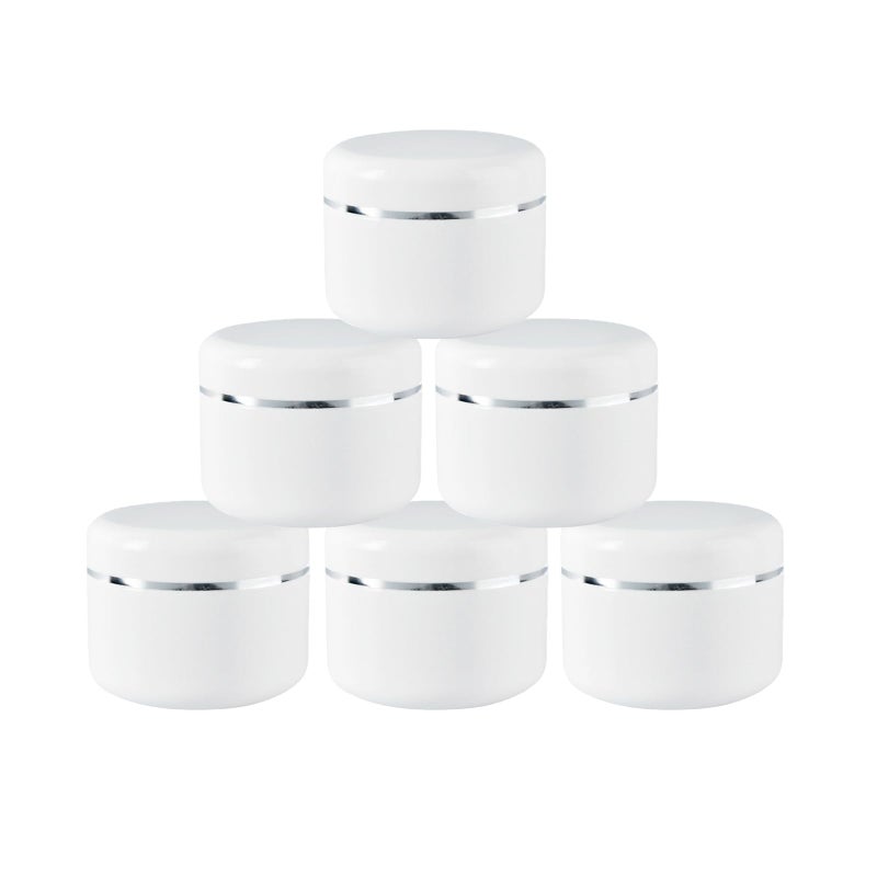8 Oz (250ml) White Plastic Cosmetic Jars with Inner Liners and Dome Lids Refillable Make-up Cosmetic Containers Pot Case for Scrubs Oils Salves Creams Lip Balm Lotions Nail Accessories Pack of 6