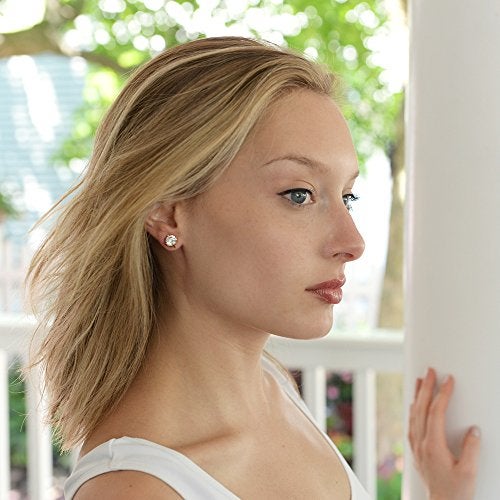 Mariell Cubic Zirconia Crystal Gold Stud Earrings, 2 Carat Round CZ Solitaire, Imitation Diamond Earrings - Image 2