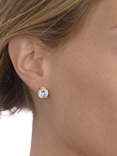 Mariell Cubic Zirconia Crystal Gold Stud Earrings, 2 Carat Round CZ Solitaire, Imitation Diamond Earrings - Image 3