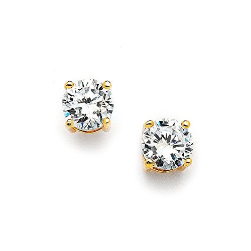 Mariell Cubic Zirconia Crystal Gold Stud Earrings, 2 Carat Round CZ Solitaire, Imitation Diamond Earrings - Image 1