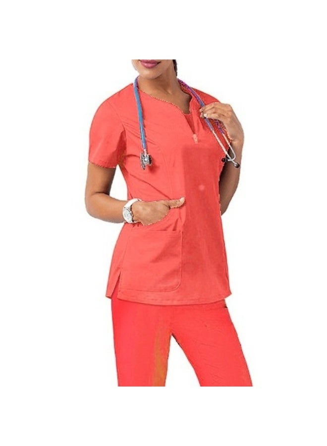 Loquat Womens Medical Scrubs Set Medical Uniform Set Orange Red - Image 1