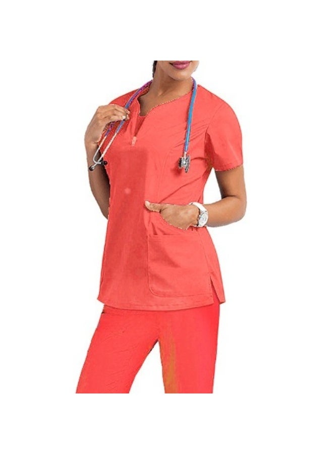 Loquat Womens Medical Scrubs Set Medical Uniform Set Orange Red - Image 2