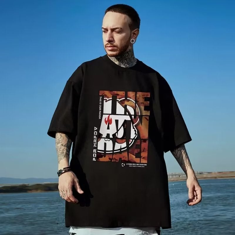 Fashion Fashion Brand T-Shirt Harajuku Summer Loose Fashion Half Sleeve Trendy New Youth Popular Artistic Round Neck Men - Image 3