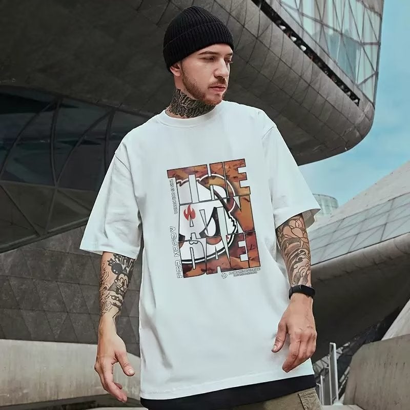 Fashion Fashion Brand T-Shirt Harajuku Summer Loose Fashion Half Sleeve Trendy New Youth Popular Artistic Round Neck Men - Image 2