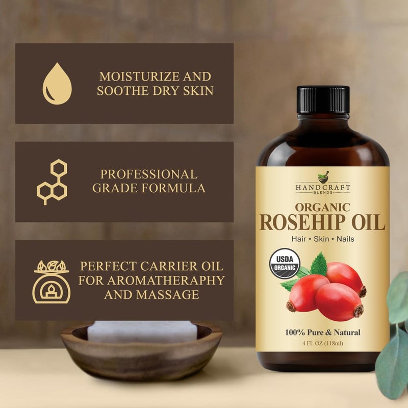 Handcraft Blends Organic Rosehip Oil - 4 Fl Oz - 100% Pure and Natural - Premium Grade Oil for Face, Skin and Hair - Protect and Nourish - Carrier Oil - Image 3