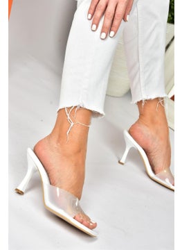 Fox Shoes White Transparent Thick Heeled Women's Slippers P590033209  - Image 1