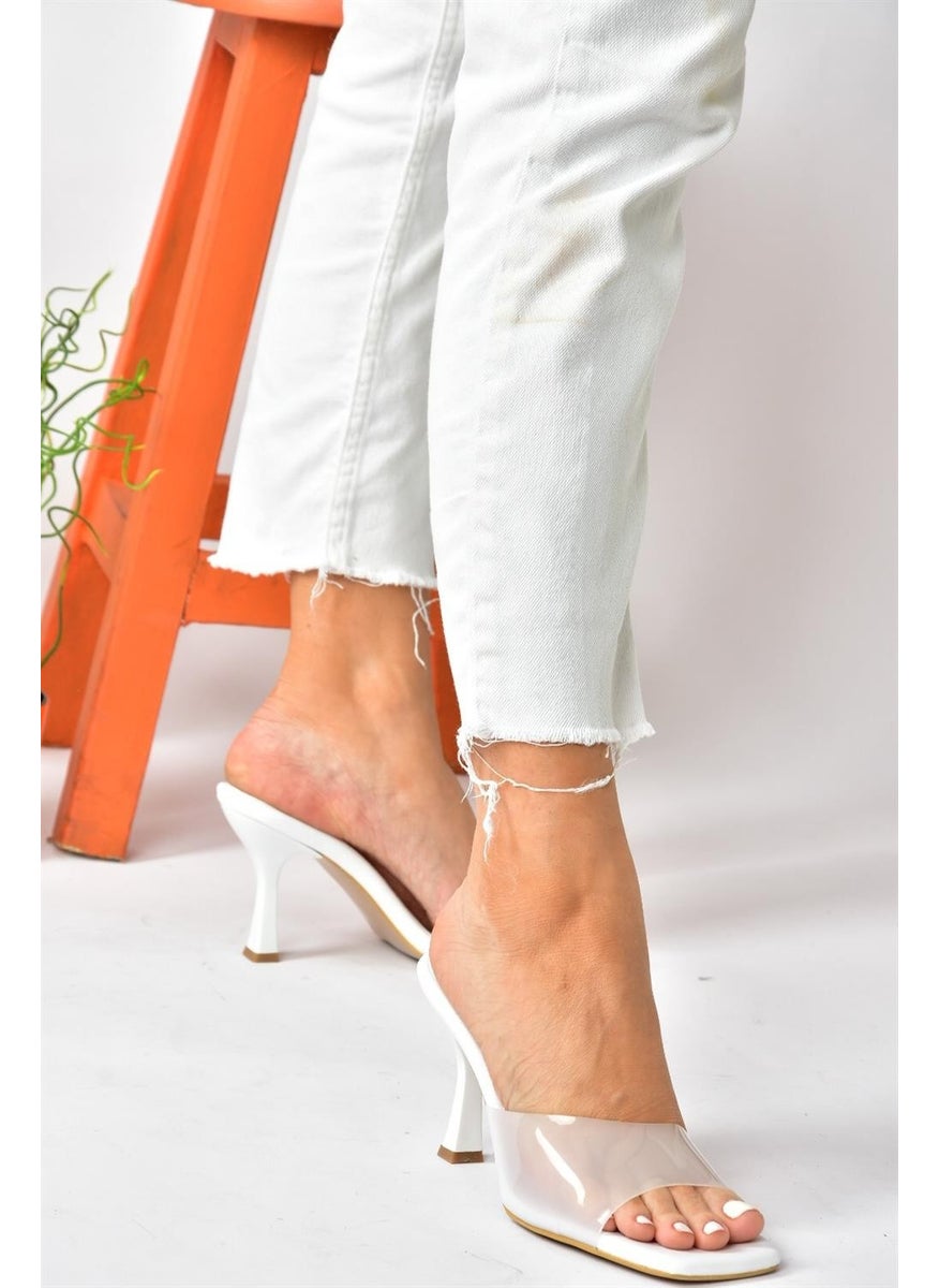 Fox Shoes - White Transparent Thick Heeled Women's Slippers P590033209 - Image 1