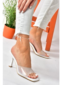 Fox Shoes White Transparent Thick Heeled Women's Slippers P590033209  - Image 5