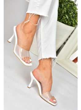 Fox Shoes White Transparent Thick Heeled Women's Slippers P590033209  - Image 4