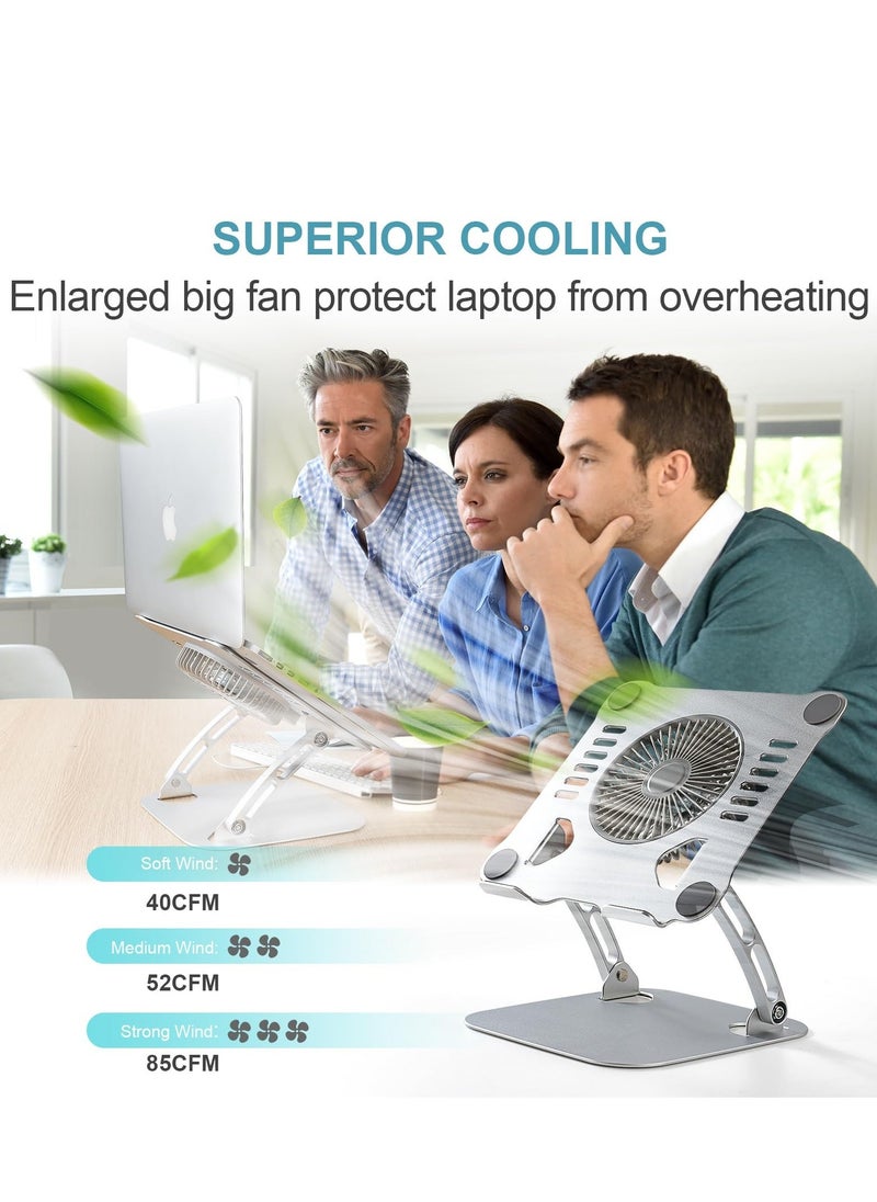 Generic Laptop Cooling Stand with 3 Speed Fan 360° Rotation Adjustable Height Laptop Cooling Pad with Heat-Vent Aluminum Ergonomic Foldable Cooling Pad for MacBook Air Pro and All 10-15.6'' Notebook Silver  - Image 4
