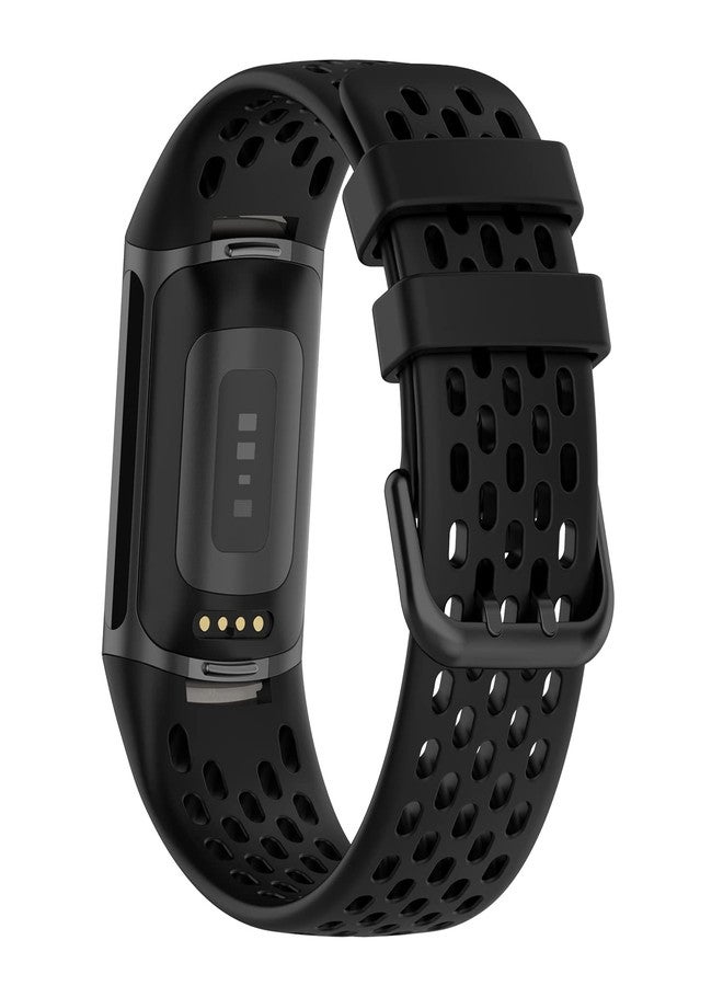 سوار YHSITFNG متوافق مع Fitbit Charge 5، سوار رياضي من السيليكون بتصميم فتحات تهوية لـ Fitbit Charge 6 / Charge 5 مع غطاء حماية شاشة شفاف من مادة TPU (أسود) - Image 4