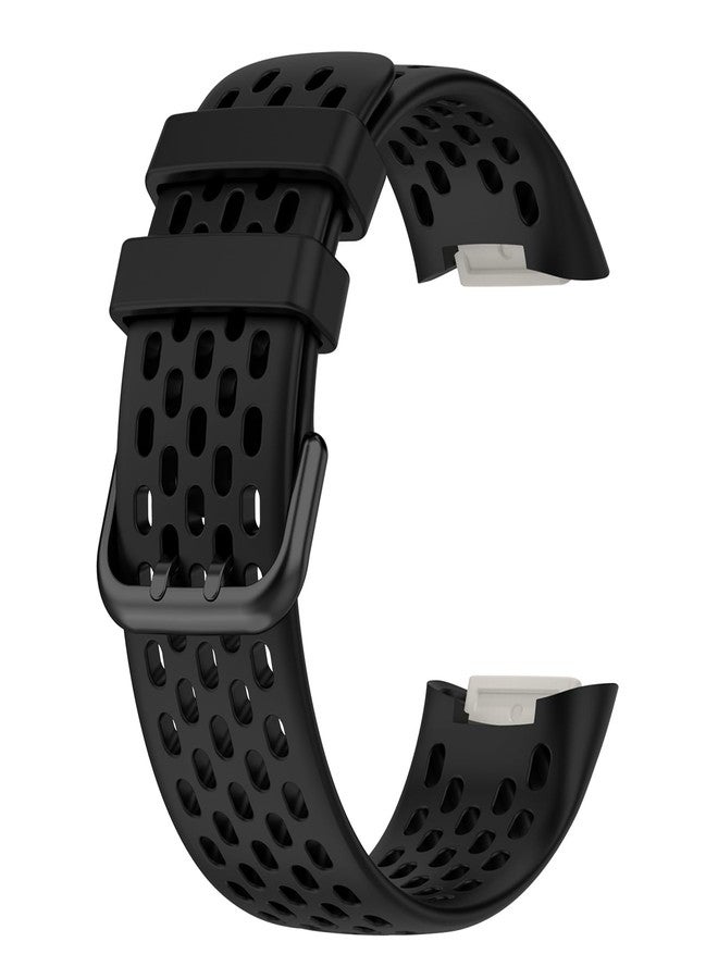 سوار YHSITFNG متوافق مع Fitbit Charge 5، سوار رياضي من السيليكون بتصميم فتحات تهوية لـ Fitbit Charge 6 / Charge 5 مع غطاء حماية شاشة شفاف من مادة TPU (أسود) - Image 3