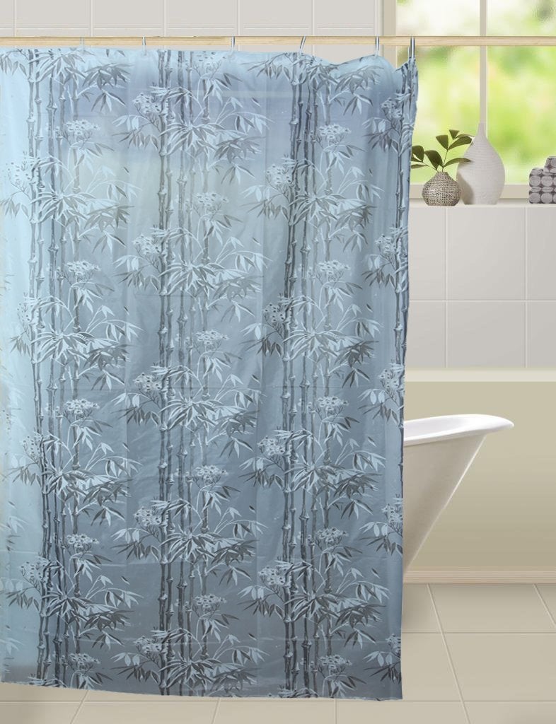 Kuber Industries PVC Floral Shower Curtain (SHOWER109, 7ft, Blue, Standard) - Image 1