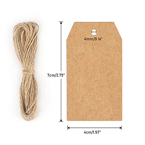G2PLUS Price Tags, 100PCS Kraft Paper Gift Tags with String, 2.8x1.6in Blank Paper Hang Tag, Brown Rectangle Present Name Label Tag for Gift Wrapping, DIY Arts & Crafts, Garage Sales, Christmas - Image 2