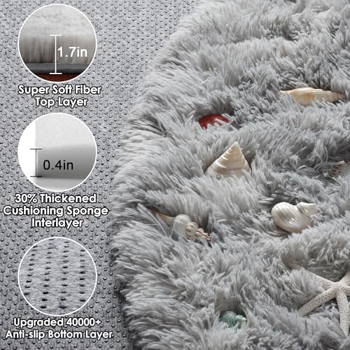 ONASAR Tie-Dyed Light Grey Round Area Rugs 6ft, Ultra Soft Bedroom Circle Rug for Kids Girls Boys Teen Room, Fluffy Plush Shaggy Carpet Floor Mats for Dorm Nursery Living Room Playroom Home Decor - Image 2