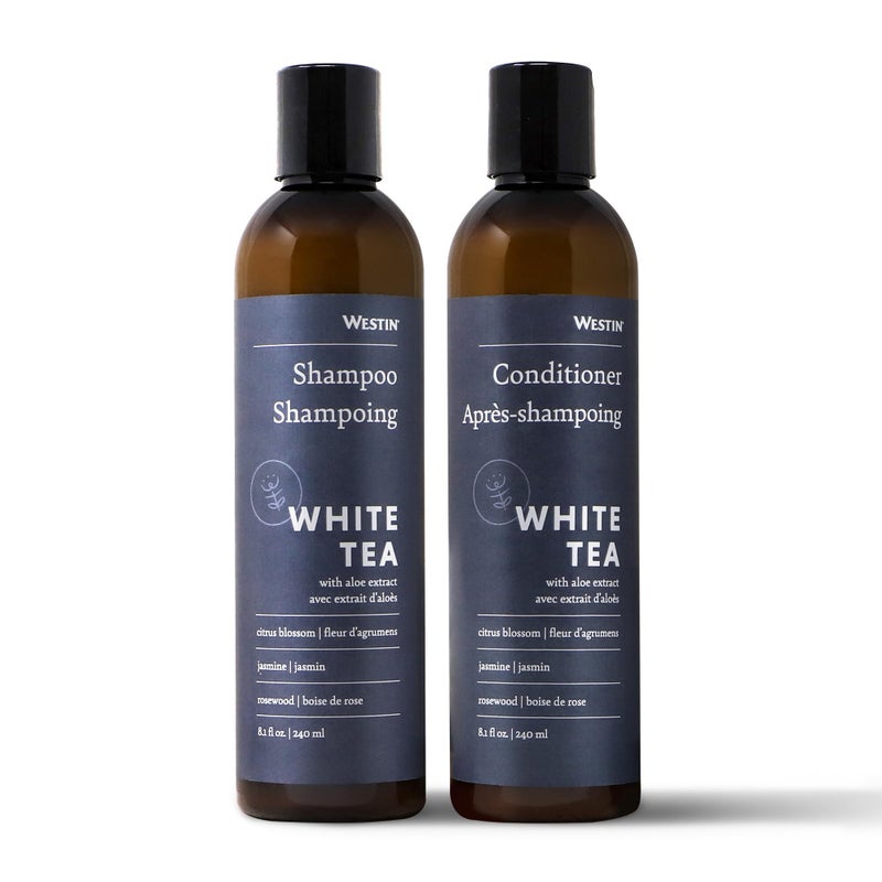 مجموعة شامبو وبلسم ويستين برائحة الشاي الأبيض والألوة المرطبة والمغذية والعلاجية للعناية بالشعر العادي زجاجات 8 أونصات مجموعة مستلزمات الفنادق