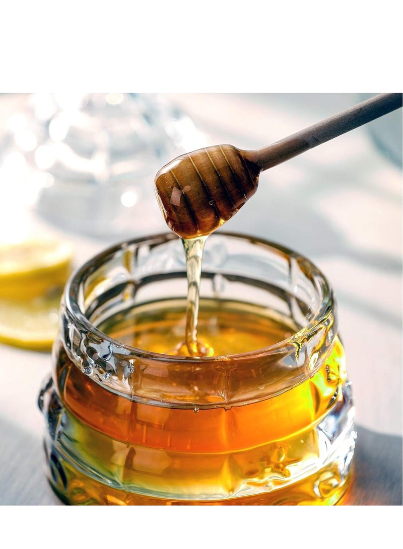 SYOSI Glass Honey Jars with Dipper and Lid Crystal Clear Honeycomb Wooden Stick Holder Heavy Glass Honey Pot Honey Containers Holder for Jam Jelly Syrup Home Kitchen Storage 330ML  - Image 4