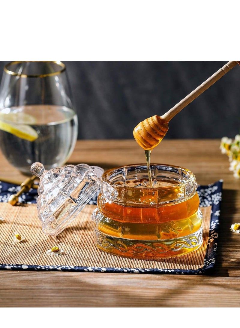 SYOSI Glass Honey Jars with Dipper and Lid Crystal Clear Honeycomb Wooden Stick Holder Heavy Glass Honey Pot Honey Containers Holder for Jam Jelly Syrup Home Kitchen Storage 330ML  - Image 3