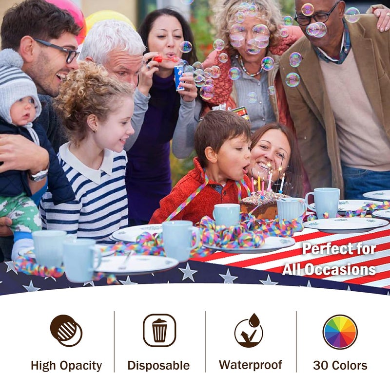 Exquisite Party Solids 12-Pack Premium Rectangle American Flag Design Plastic Tablecloth - USA Stars and Stripes Tablecloth Disposable Plastic Table Cover for July 4th - 54 inch. x 108 inch. - Image 5