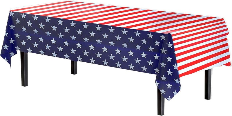 Exquisite Party Solids 12-Pack Premium Rectangle American Flag Design Plastic Tablecloth - USA Stars and Stripes Tablecloth Disposable Plastic Table Cover for July 4th - 54 inch. x 108 inch. - Image 2