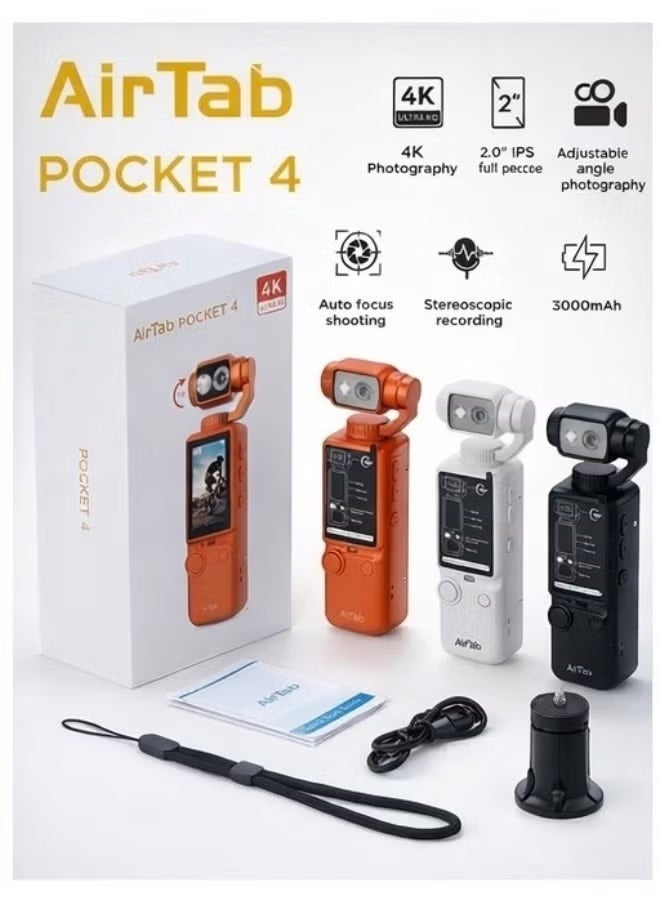 Airtab Pocket Camera | 4K Ultra HD Digital Camera, 48MP Photography, 16X Digital Zoom, Portable Vlogging Camera for Travel & Content Creators (ORANGE)