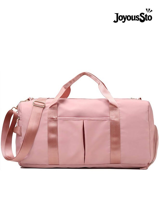 متجر الفرح حقيبة سفر رياضية للصالة الرياضية للنساء أو الرجال مع جيب مقاوم للماء للمناشف المبللة وحجرة للأحذية للتدريب على السباحة واليوغا باللون الوردي - Image 1