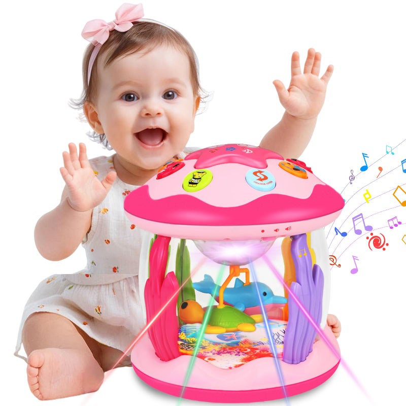 Avesa Baby Toys 612 Months Girl Gifts Babies Ocean Rotating Light Up Musical Toys for Toddlers 1 2 Year Old Crawling Learning Infant Toy 6 7 8 9 10 11 12 Months Old Baby Girl Gift Pink - Image 2