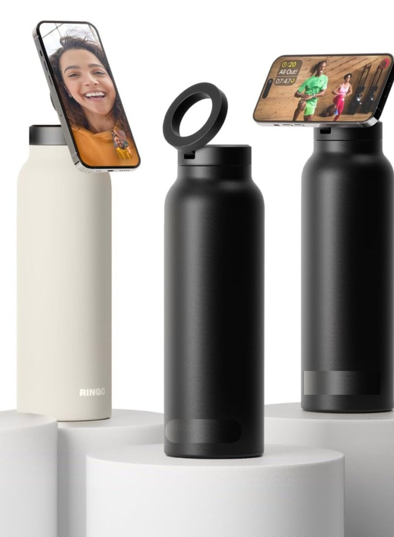 Raxoom Tripod Insulated Water Bottle for iPhone with Magnetic Phone Mount Stainless Steel Water Bottle with Tripod Phone Holder Perfect for Gym & Travel | Hot 12H, Cold 24H, 360° Rotate | Black 24oz - Image 3