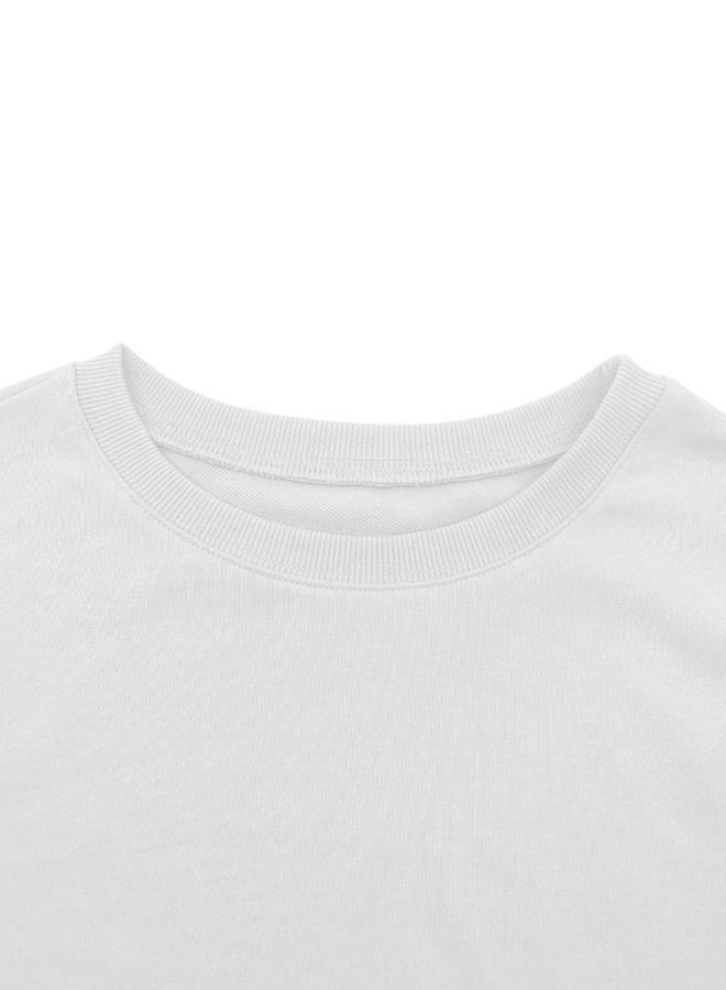PRETTODAY Women's Casual Crew Neck Sweatshirt Long Sleeve Ruched Solid Loose Fitting Pullover Tops, White, XL - Image 4