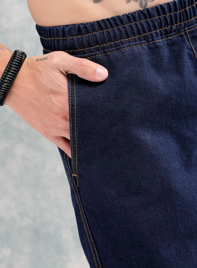 The Indian Garage Co Men Loose Fit Solid Mid-Rise Stretchable Denim Joggers
