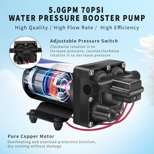 Verbesserte 12V DC RV Water Pump Water Pressure Booster Pump for Home 5.0GPM 70PSI Marine Boats Washdown Pump Self-Priming Diaphragm Pump for Yacht Garden Camp Bathroom Kitchen - Image 3