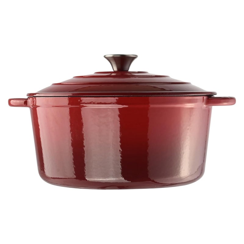 Homestic Homestic Enamel Coated Induction Base Hard Anodised Non Stick Cast Iron Dutch Oven with Lid Handles Cook Serve Dutch Oven Cast Iron Handi for Cooking Ombre Red  - Image 2