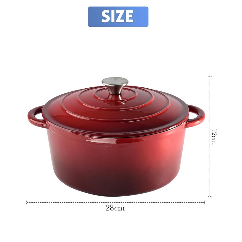 Homestic Homestic Enamel Coated Induction Base Hard Anodised Non Stick Cast Iron Dutch Oven with Lid Handles Cook Serve Dutch Oven Cast Iron Handi for Cooking Ombre Red  - Image 3