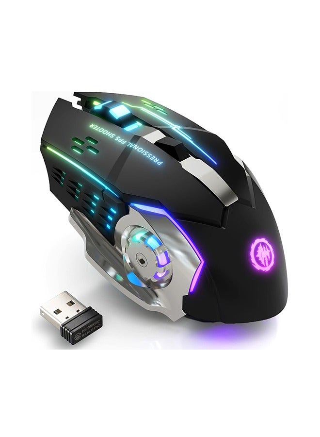 Silent Wireless Bluetooth Gaming Mouse, 2.4GHz Rechargeable Silent Bluetooth Wireless Mouse for Gaming/Work, Computer Mice with USB Receiver，7-Color Backlight, 6 Buttons，Black  - Image 1