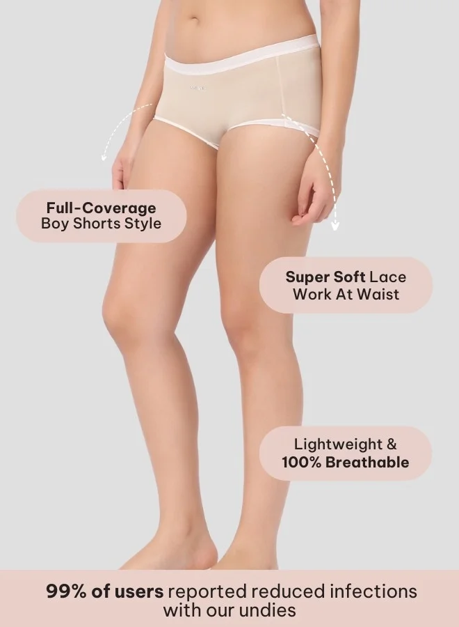 Intimate Queen Pack Of 3 Corn Bae Lacy Boyshorts – CloudSoft Luxury, Made from Corn Fiber | Soothes Skin, No Roll-Ups (Pack Of 3) for Women | Best Price UAE